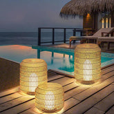 Woven Rattan Floor Lamp Outdoor Lantern Lights - Clowas